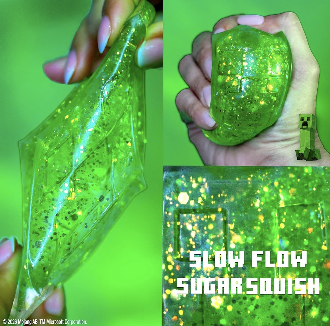 Minecraft SLIMYGLOOP® Gelli Gels Creeper or Enderman Glitter Squishy Sensory Toy, Squeeze Stress Toy for Kids & Teens, Satisfying Sugar Squish Fidget