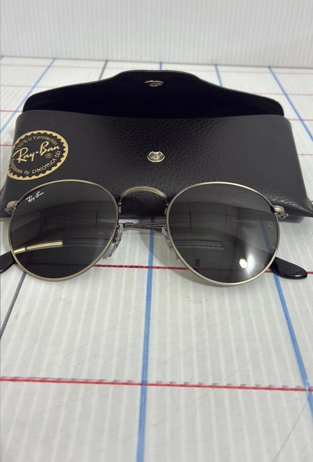 Ray-Ban RB3447 round metal sunglasses gunmetal silver black 9229-B1
