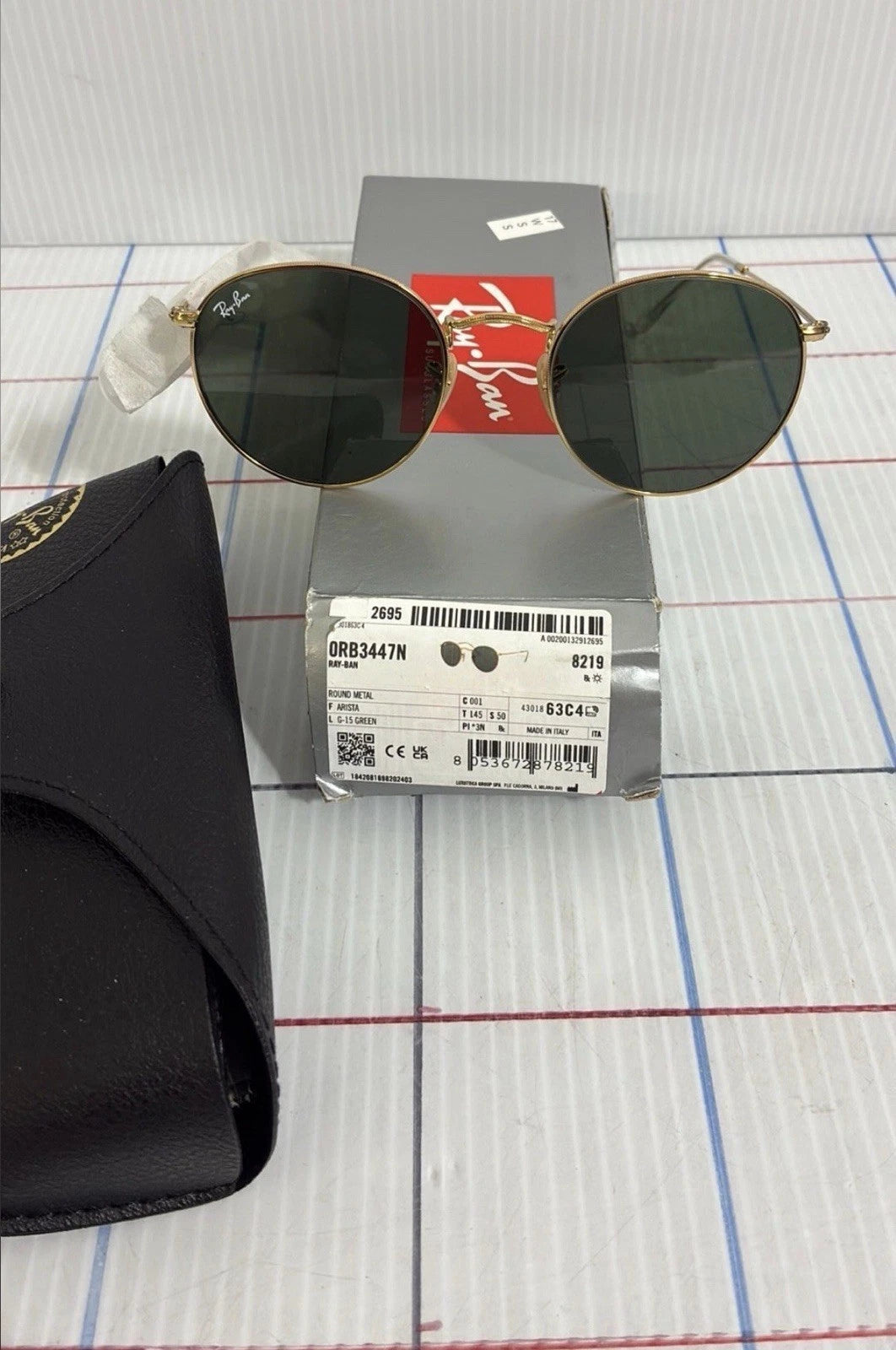 Ray-Ban RB3447 Round Metal Men's Sunglasses - Gold/Solid Green