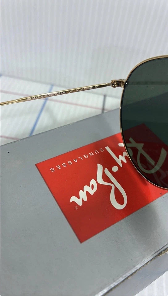 Ray-Ban RB3447 Round Metal Men's Sunglasses - Gold/Solid Green