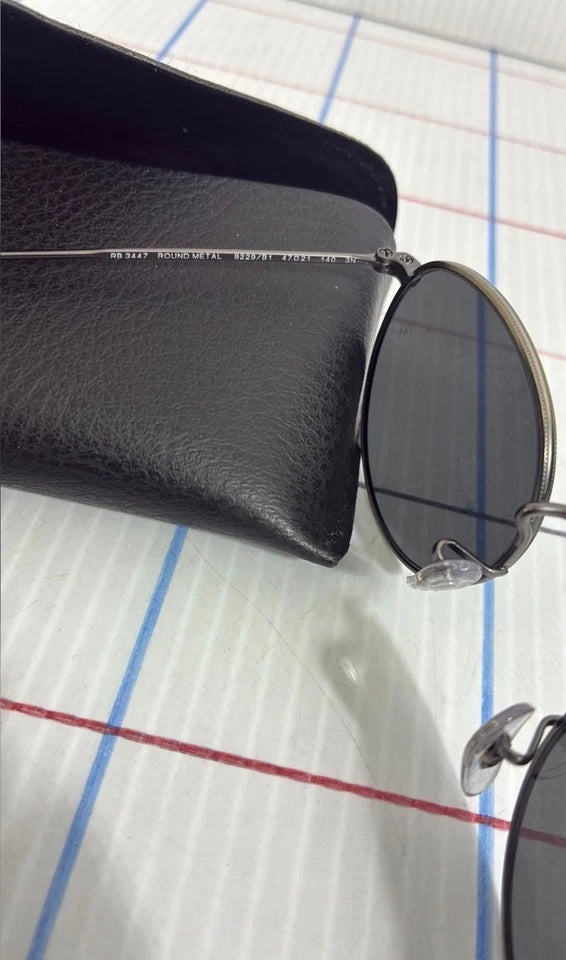 Ray-Ban RB3447 round metal sunglasses gunmetal silver black 9229-B1