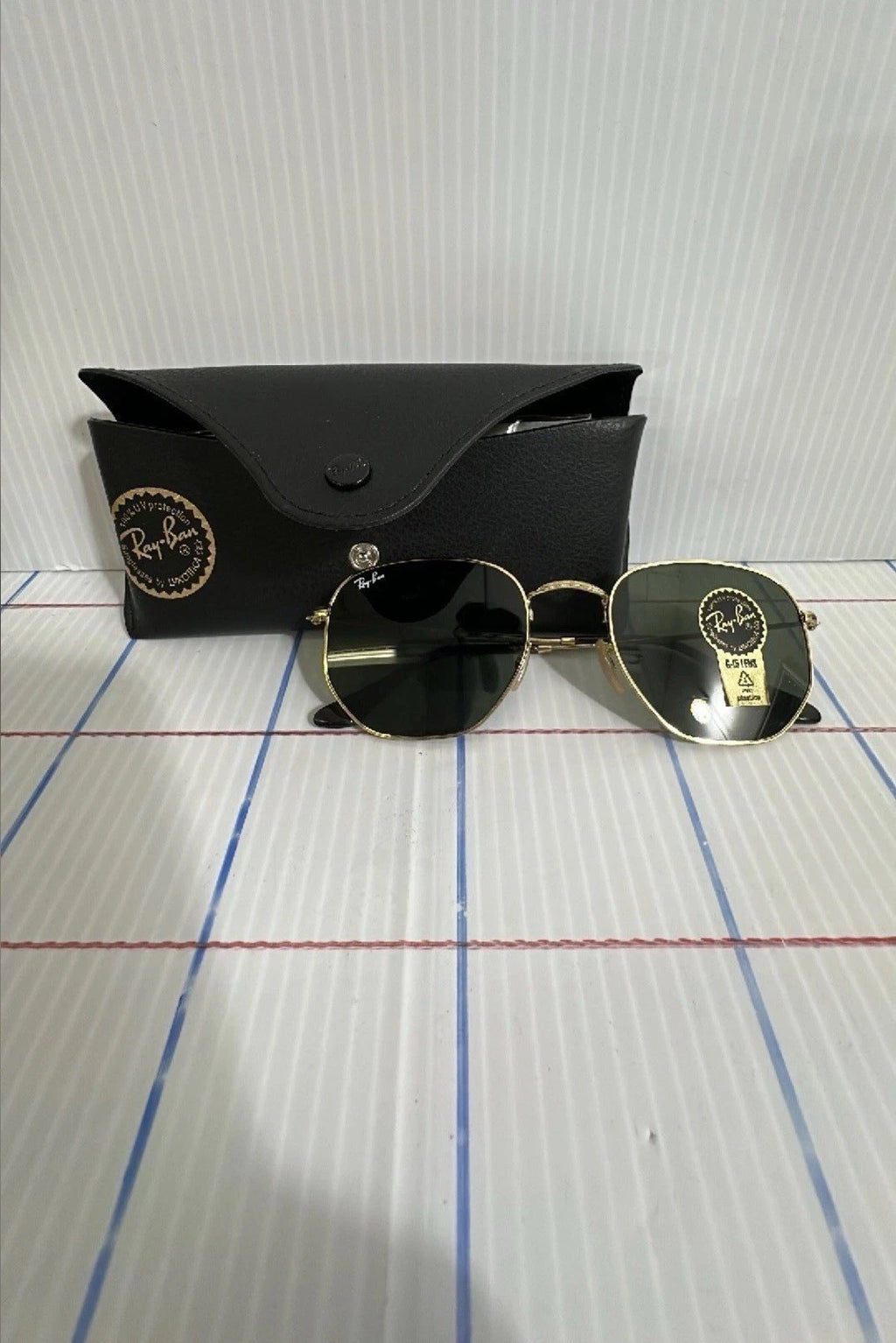 Ray-Ban RB3548N Hexagonal Round Men's Sunglasses Gold Frame Green Lens