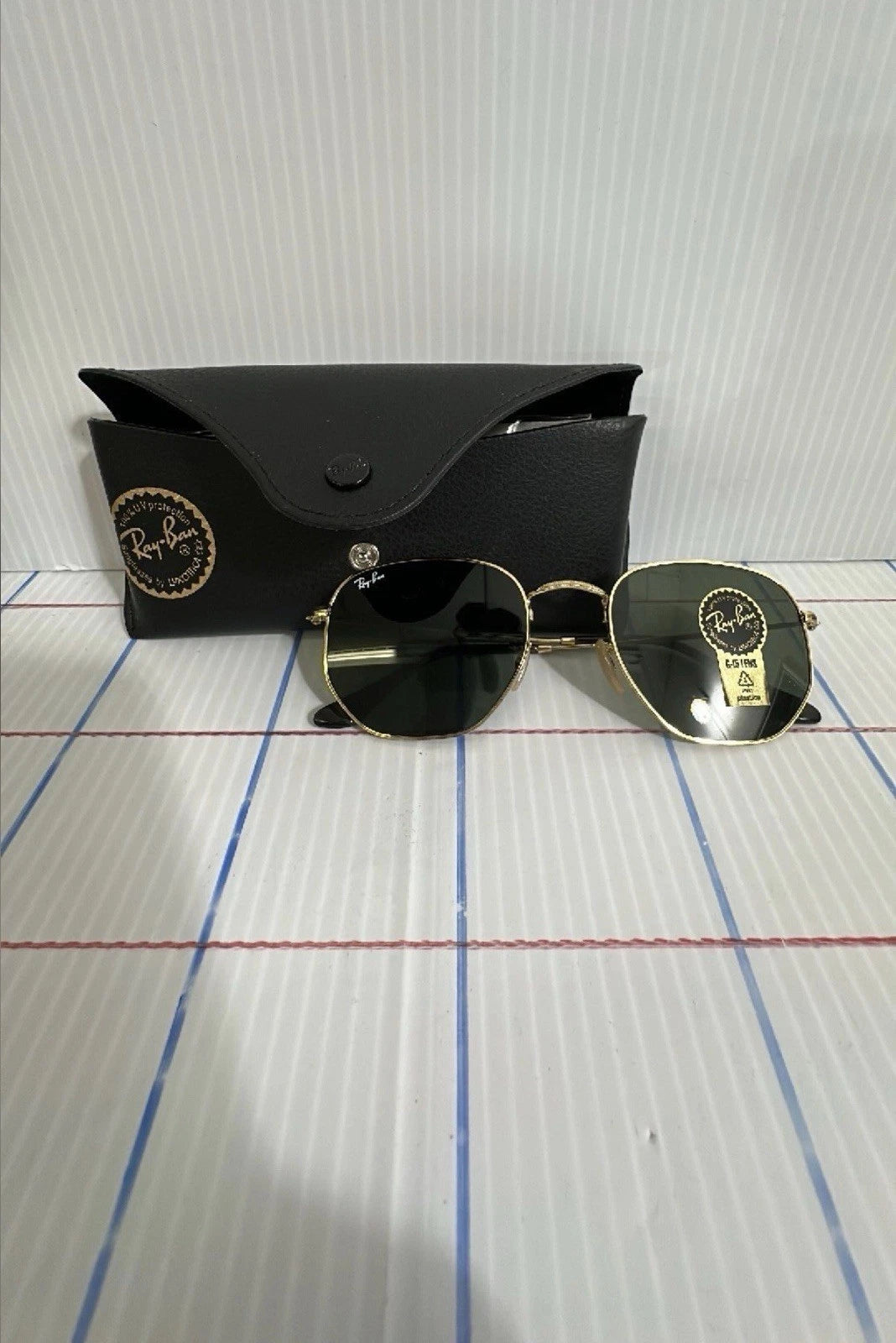 Ray-Ban RB3548N Hexagonal Round Men's Sunglasses Gold Frame Green Lens