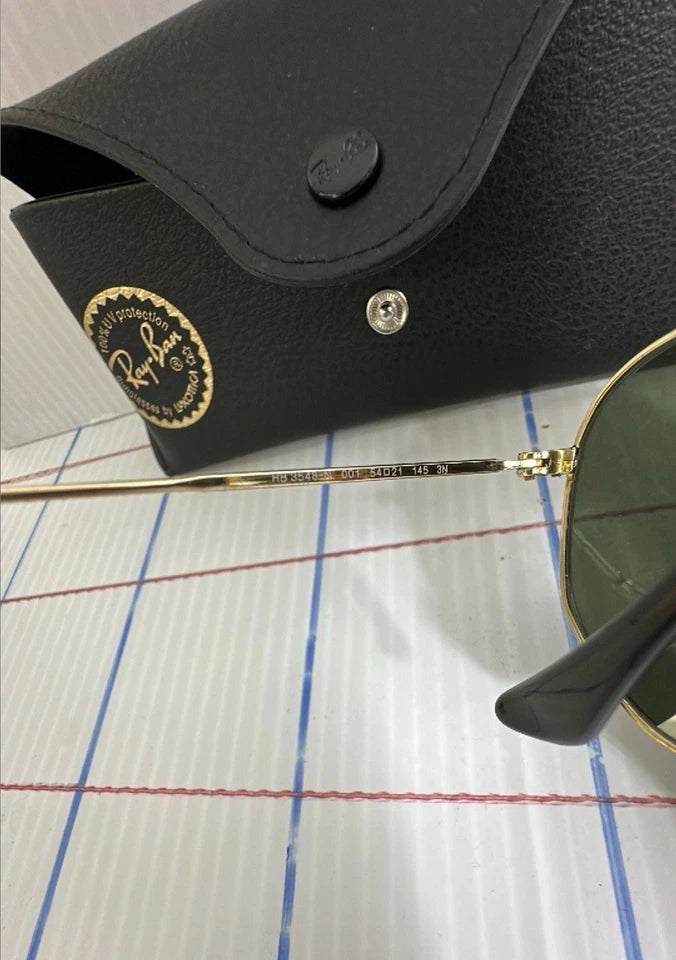 Ray-Ban RB3548N Hexagonal Round Men's Sunglasses Gold Frame Green Lens
