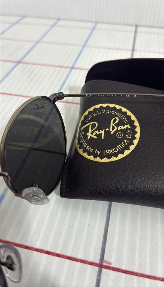 Ray-Ban RB3447 round metal sunglasses gunmetal silver black 9229-B1