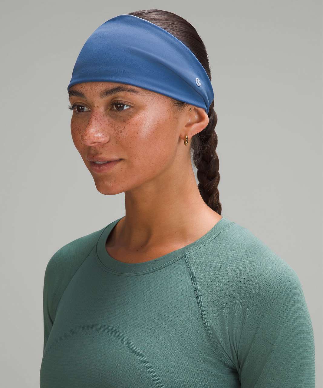 Lululemon Womens Nulu Wide Reversible Headband Blue Linen / Pitch Blue