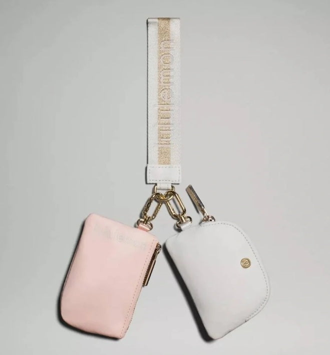NWT Lululemon Dual Pouch Wristlet Vapor / Gold / White