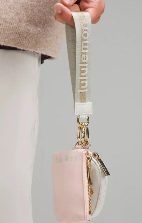 NWT Lululemon Dual Pouch Wristlet Vapor / Gold / White